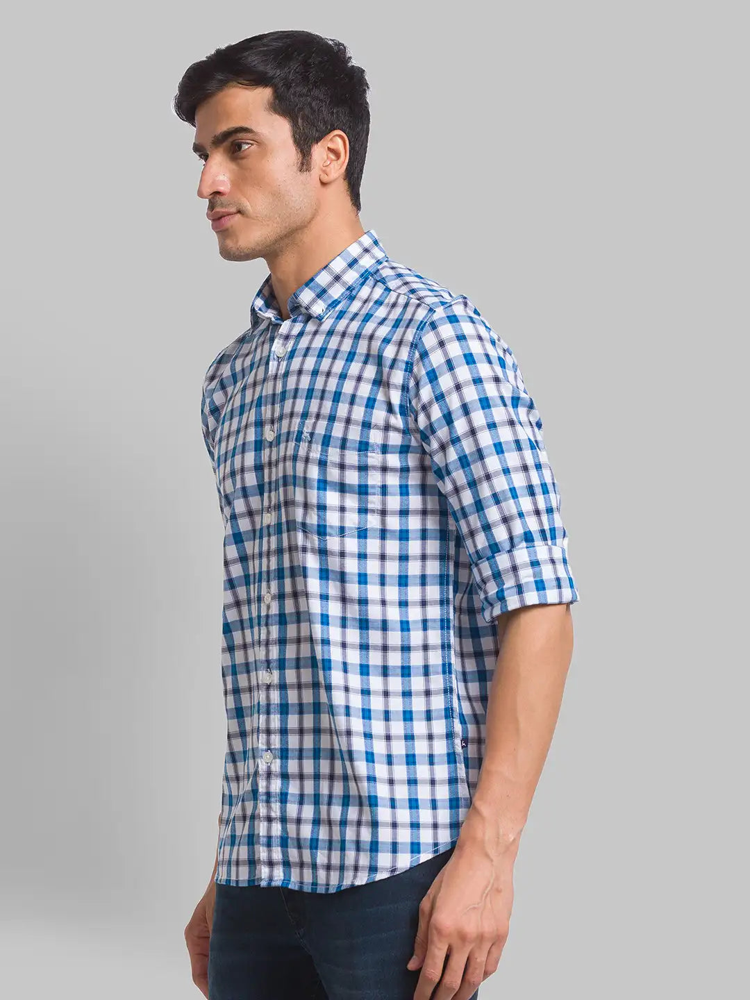 Parx Men Blue Checks Slim Fit Cotton Full Sleeve Shirts