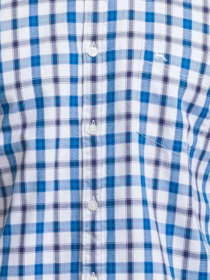 Parx Men Blue Checks Slim Fit Cotton Full Sleeve Shirts