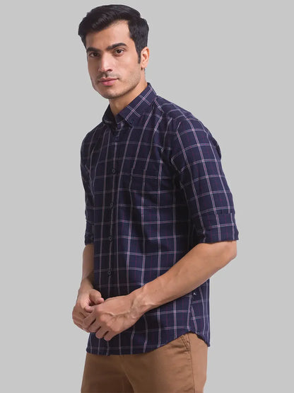 Men Blue Slim Fit Checks Cotton Full Sleeve Shirts