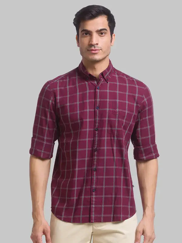 Men Red Slim Fit Checks Cotton Full Sleeve Shirts