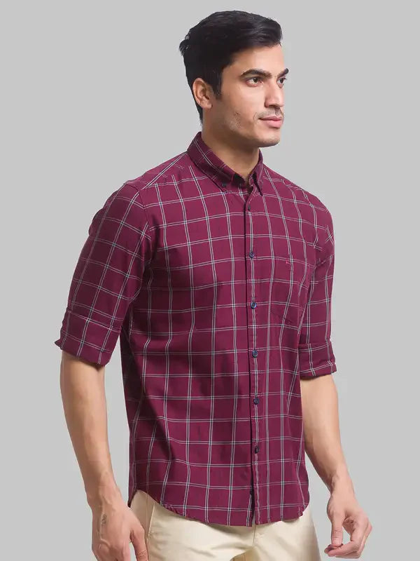 Men Red Slim Fit Checks Cotton Full Sleeve Shirts