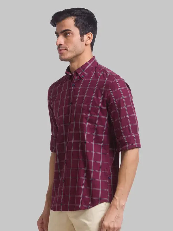 Men Red Slim Fit Checks Cotton Full Sleeve Shirts