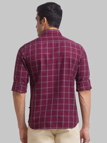 Men Red Slim Fit Checks Cotton Full Sleeve Shirts