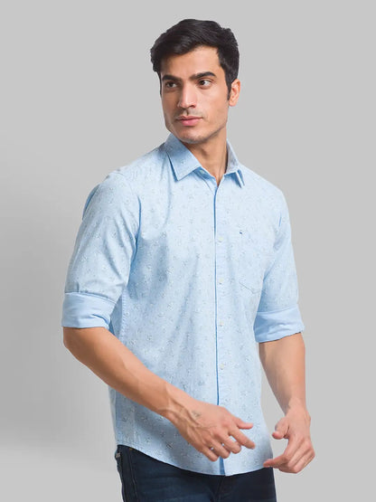 Men Blue Slim Fit Print Cotton Full Sleeve Shirts