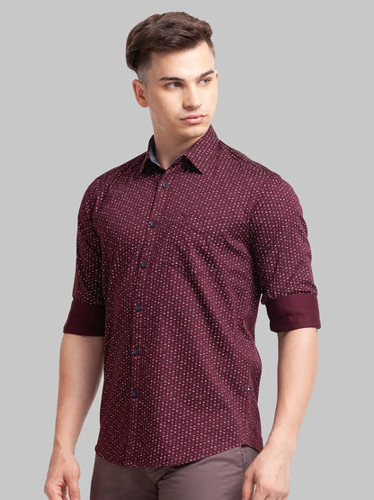 Men Red Slim Fit Print Cotton Full Sleeve Shirts