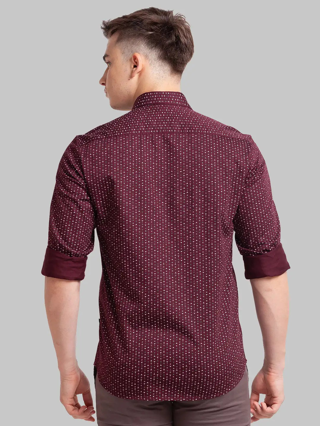 Men Red Slim Fit Print Cotton Full Sleeve Shirts