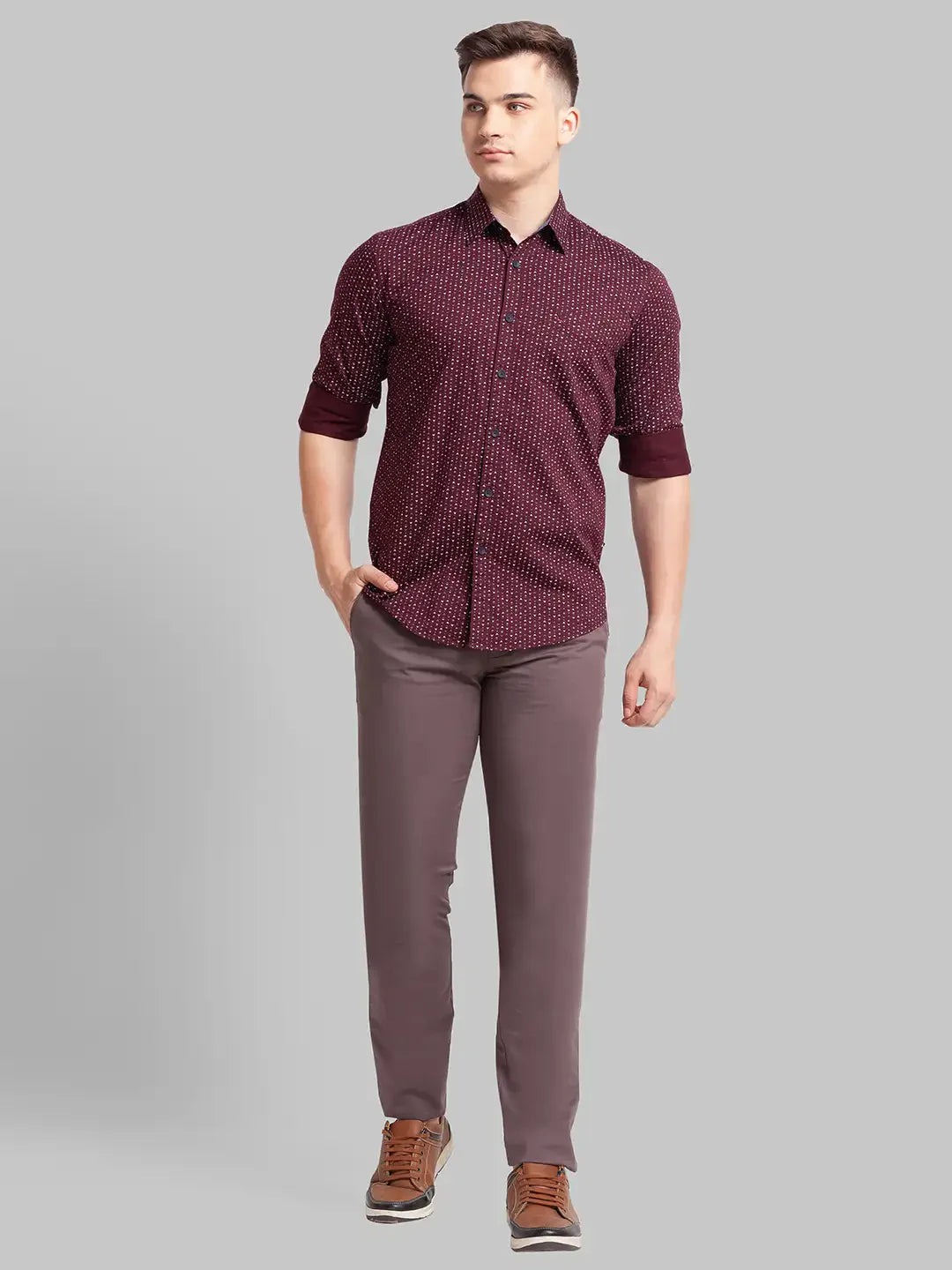 Men Red Slim Fit Print Cotton Full Sleeve Shirts