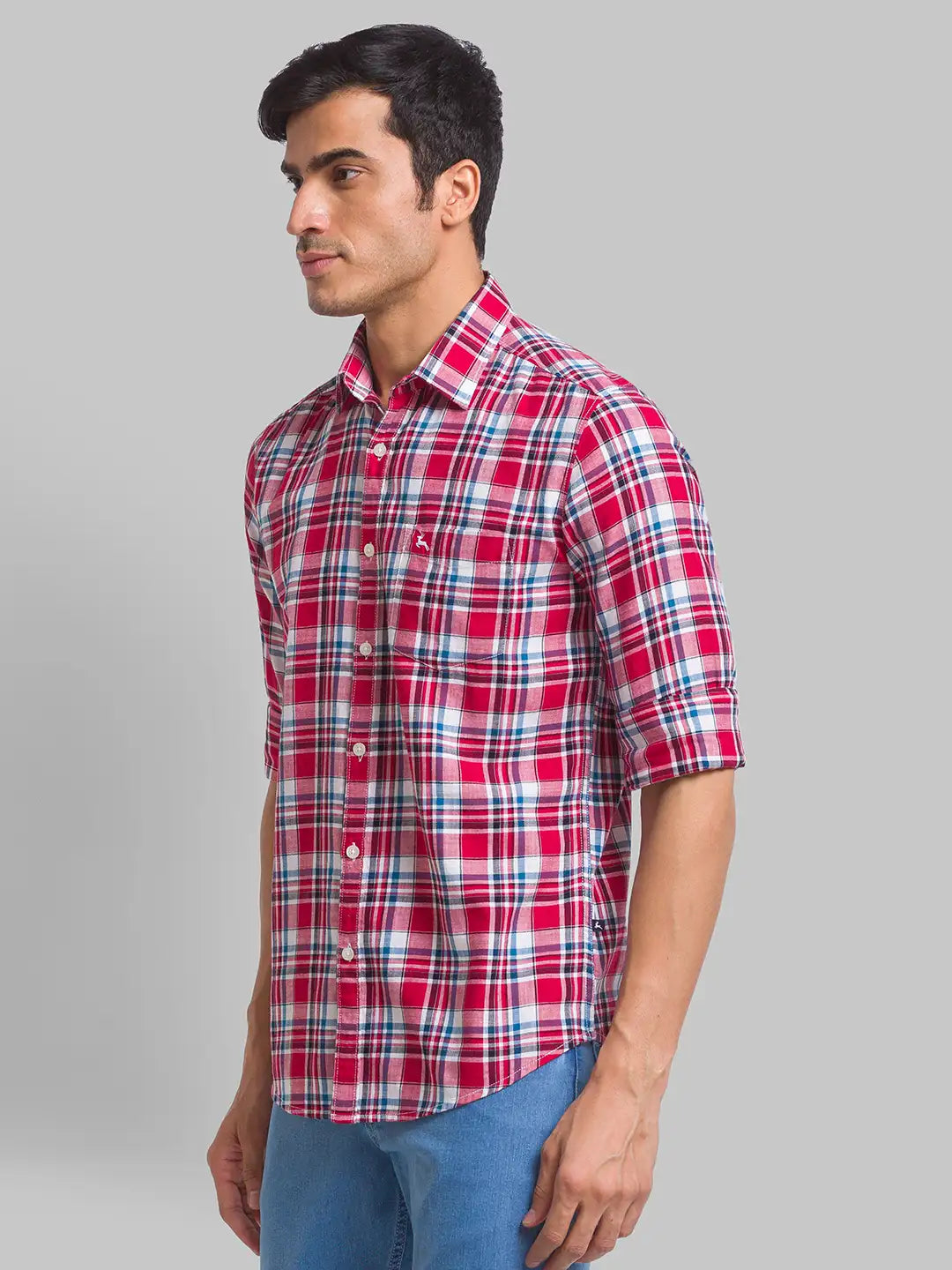Men Red Slim Fit Checks Cotton Full Sleeve Shirts