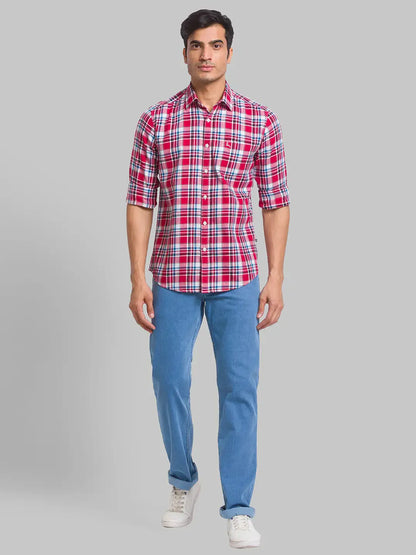 Men Red Slim Fit Checks Cotton Full Sleeve Shirts