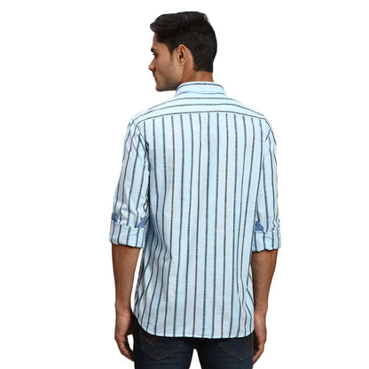 Men Blue Slim Fit Stripe Cotton Full Sleeve Shirts