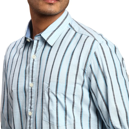 Men Blue Slim Fit Stripe Cotton Full Sleeve Shirts