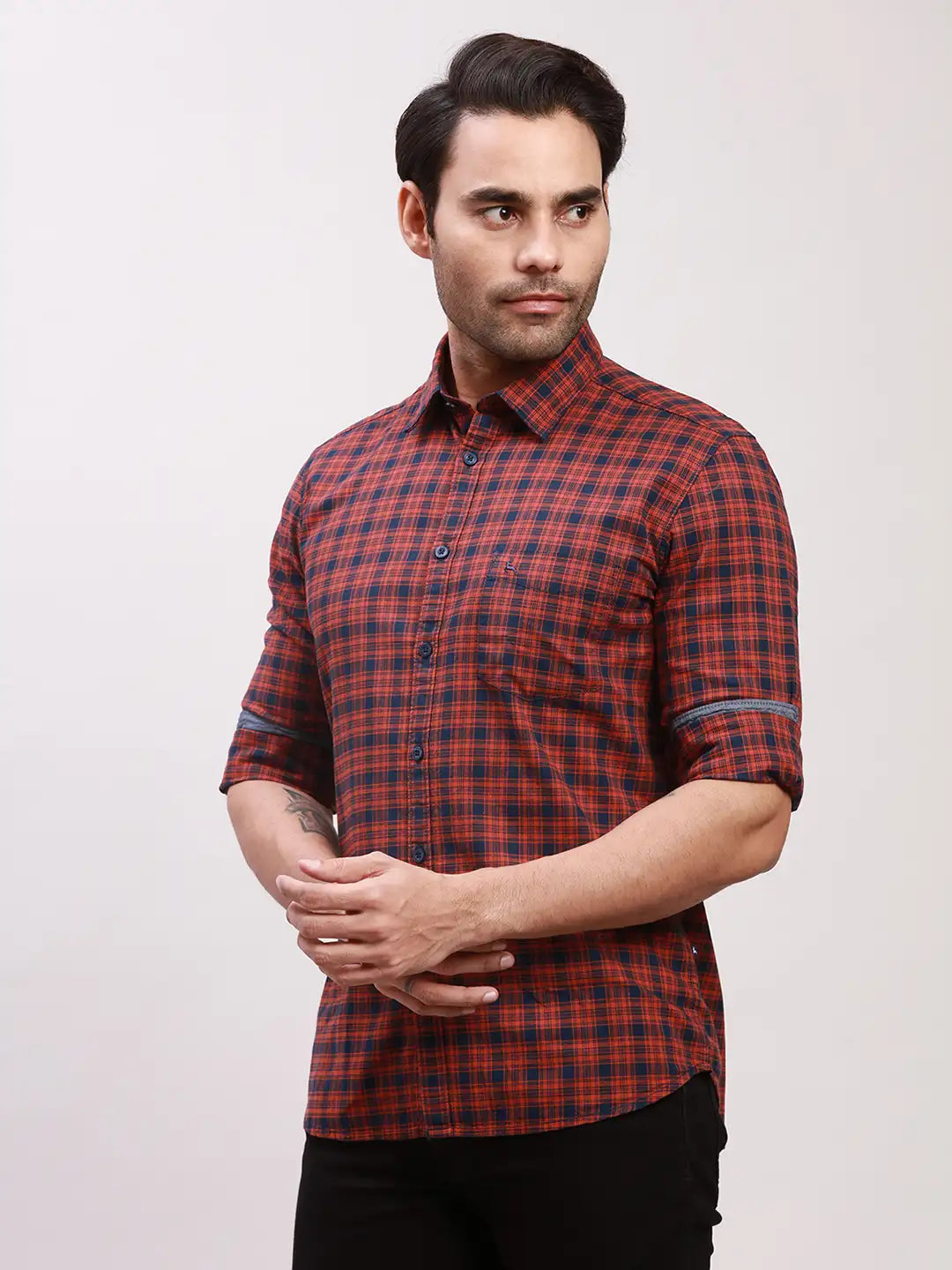 Parx Men Red Checks Slim Fit Cotton Full Sleeve Shirts