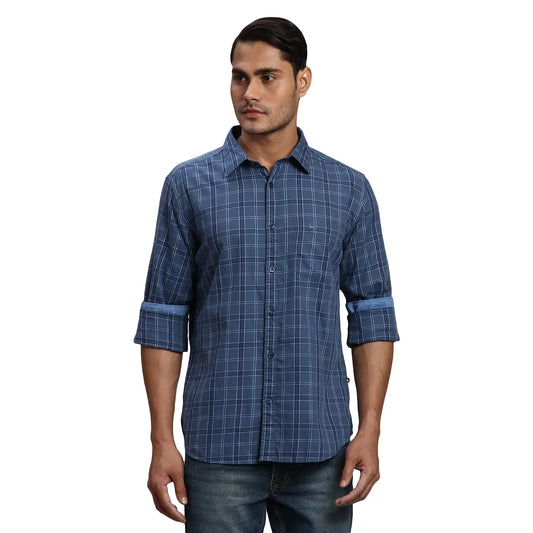 Men Blue Slim Fit Checks Cotton Full Sleeve Shirts