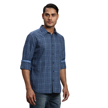 Men Blue Slim Fit Checks Cotton Full Sleeve Shirts