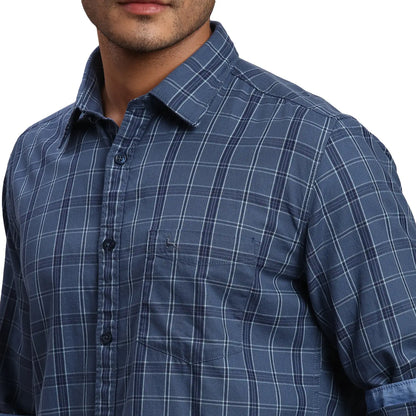 Men Blue Slim Fit Checks Cotton Full Sleeve Shirts