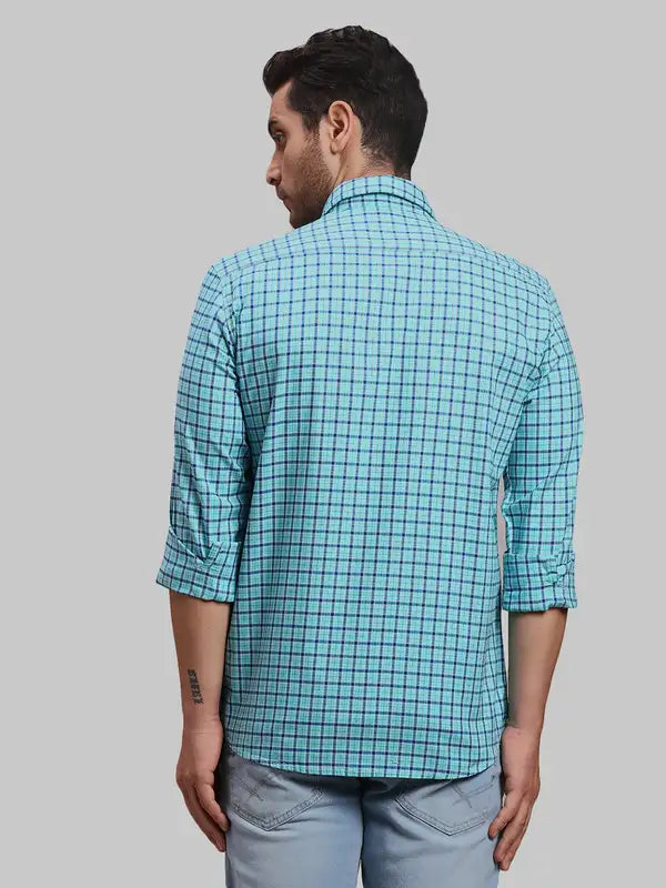 Men Green Slim Fit Checks Cotton Full Sleeve Shirts