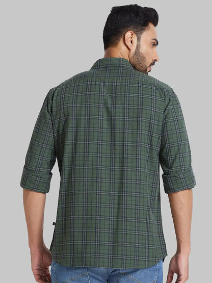 Men Green Slim Fit Checks Cotton Full Sleeve Shirts