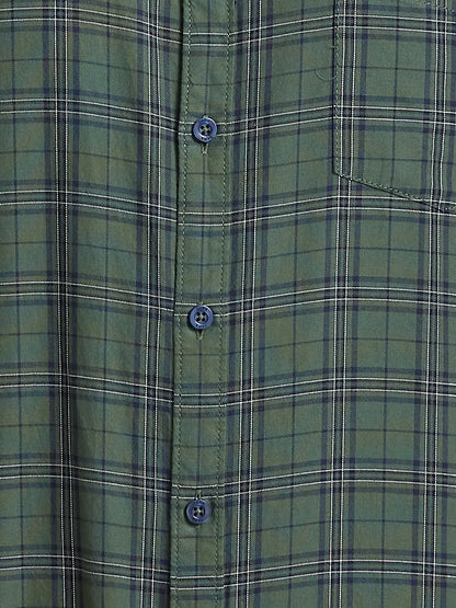 Men Green Slim Fit Checks Cotton Full Sleeve Shirts