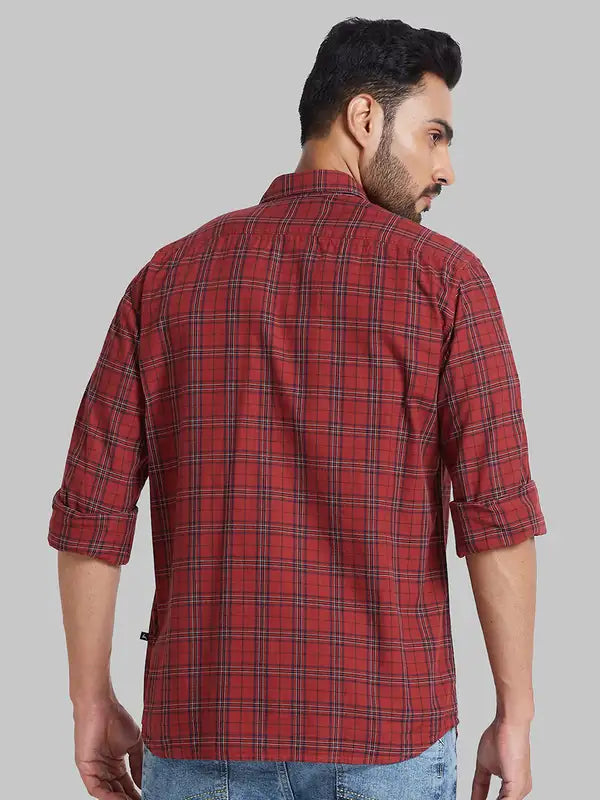 Men Red Slim Fit Checks Cotton Full Sleeve Shirts