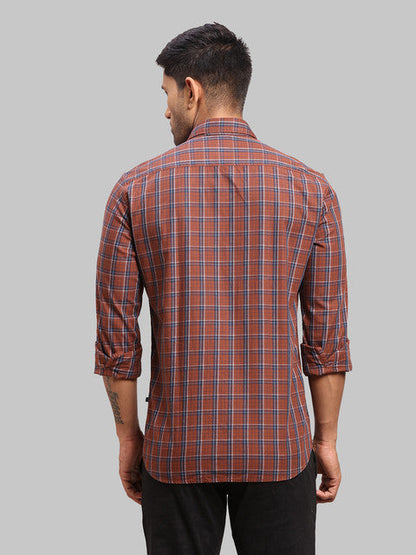 Parx Men Brown Checks Slim Fit Cotton Shirt