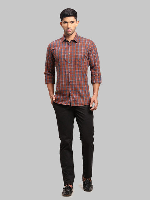 Parx Men Brown Checks Slim Fit Cotton Shirt