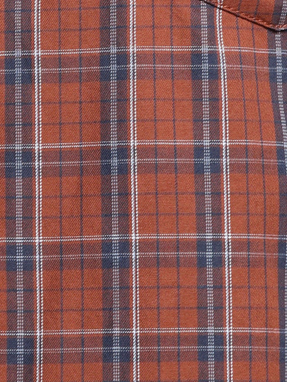 Parx Men Brown Checks Slim Fit Cotton Shirt