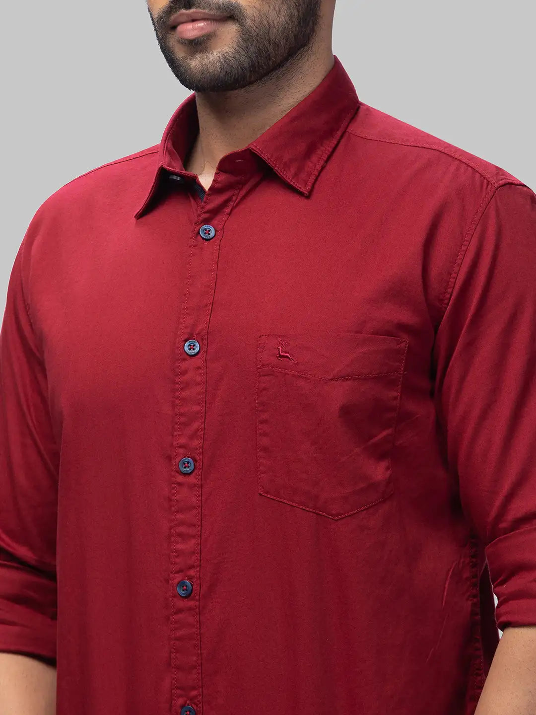 Men Red Slim Fit Solid  Cotton Full Sleeve Cutaway Collar Shirts