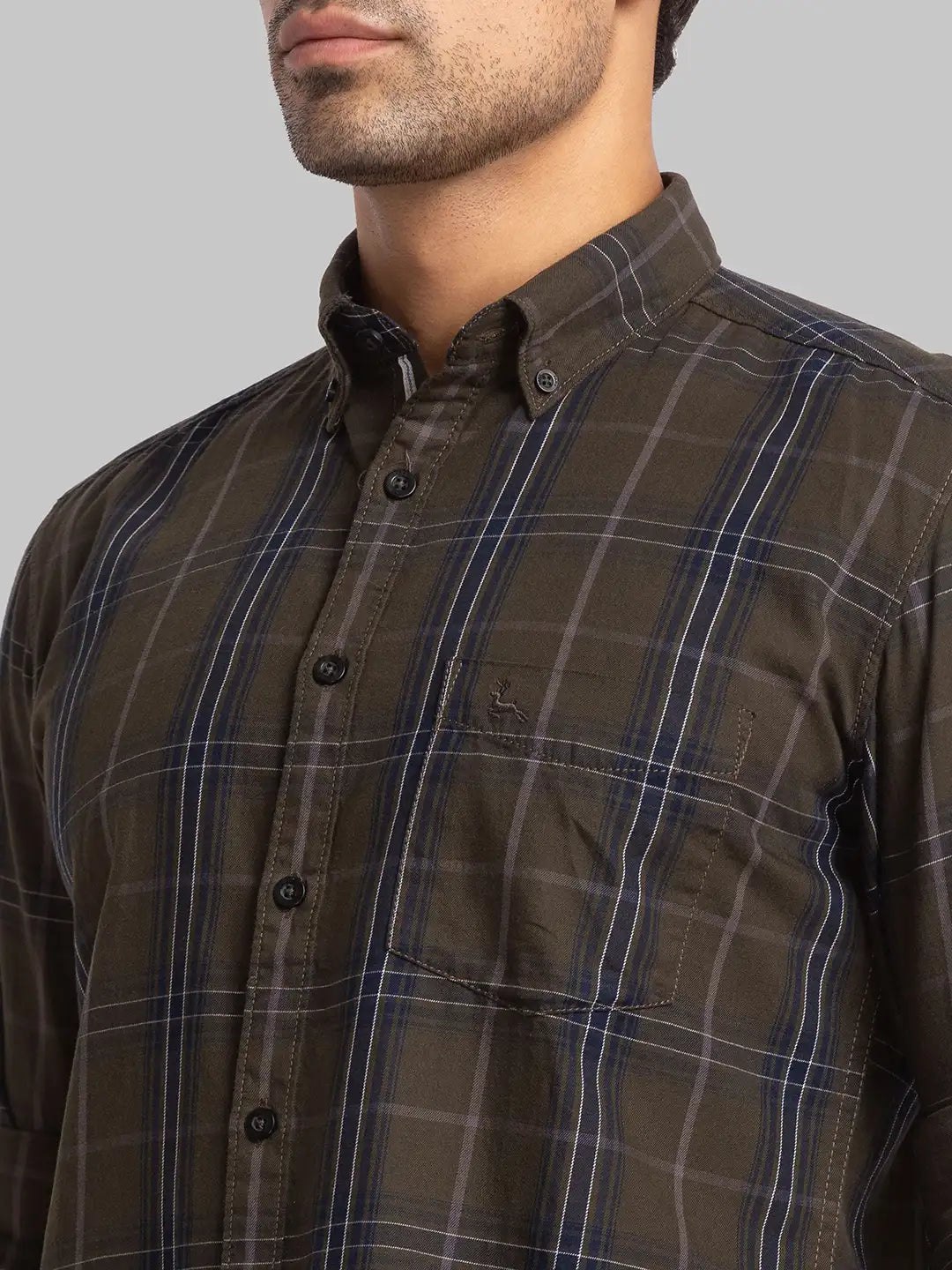 Men Green Slim Fit Checks Cotton Full Sleeve Shirts