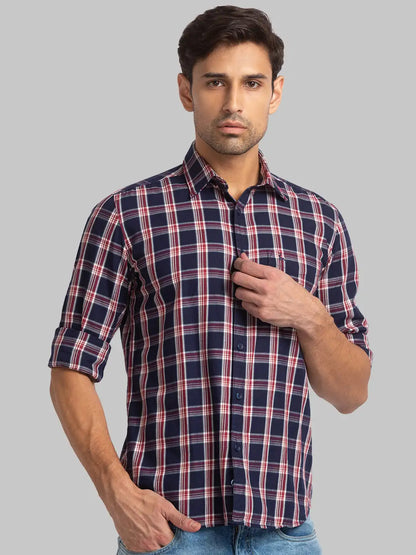 Men Blue Slim Fit Checks Cotton Full Sleeve Shirts