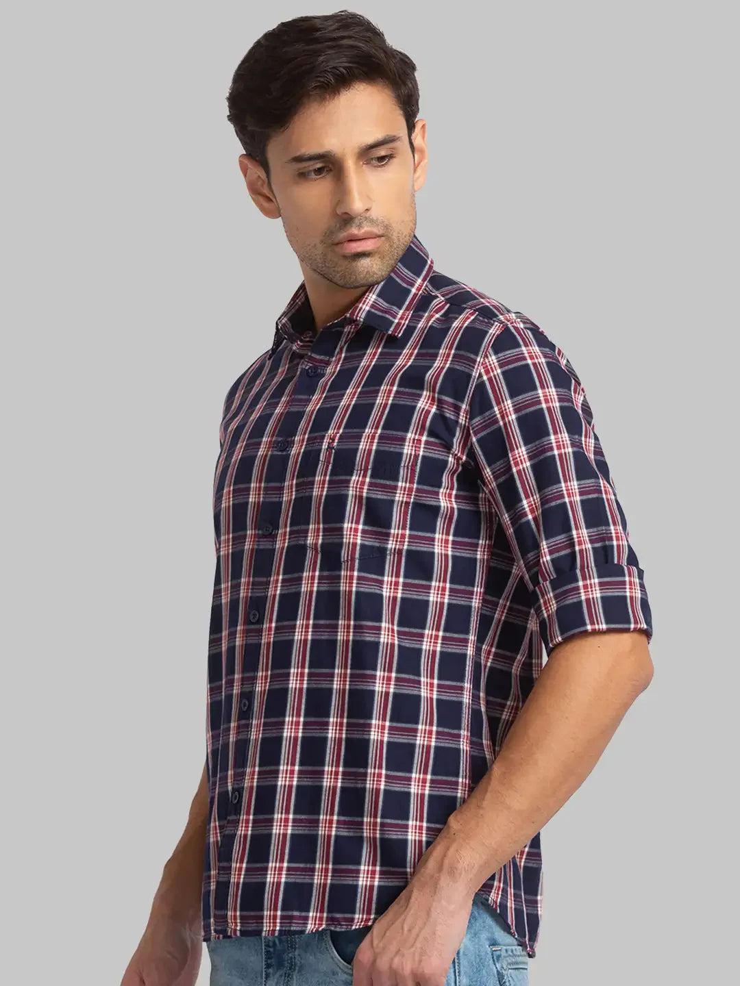 Men Blue Slim Fit Checks Cotton Full Sleeve Shirts