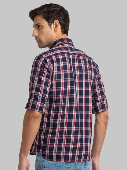Men Blue Slim Fit Checks Cotton Full Sleeve Shirts