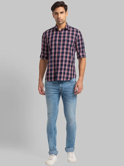 Men Blue Slim Fit Checks Cotton Full Sleeve Shirts