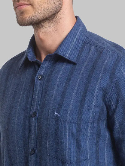 Men Blue Slim Fit Stripe Cotton Blend Full Sleeve Shirts