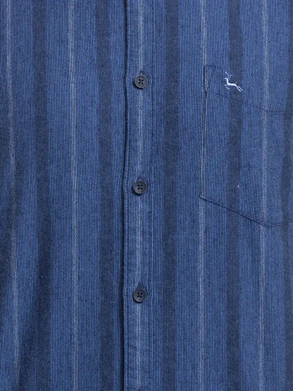 Men Blue Slim Fit Stripe Cotton Blend Full Sleeve Shirts