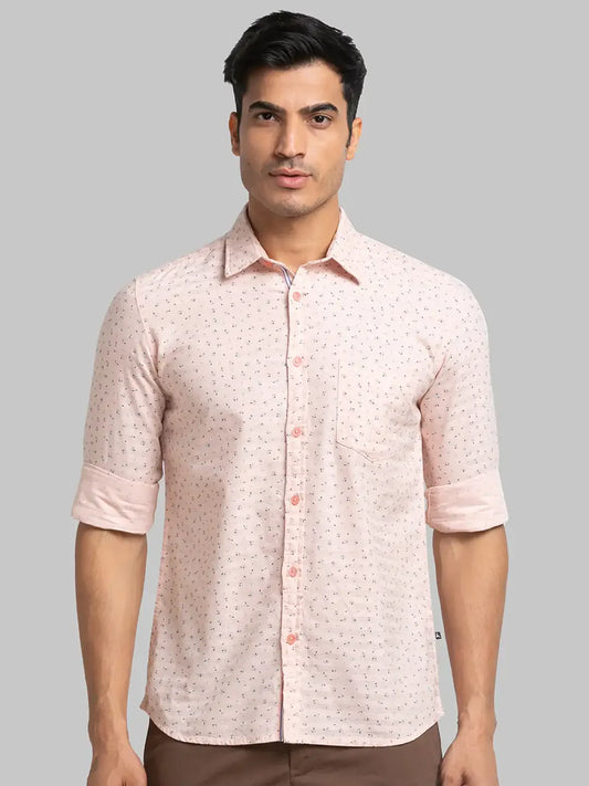 Parx Men Pink Printed Slim Fit Cotton Casual Shirt