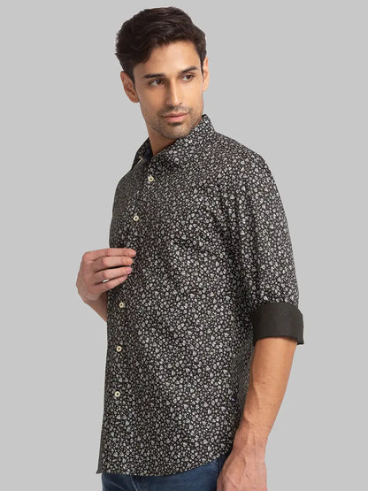 Men Green Slim Fit Print Cotton Full Sleeve Shirts