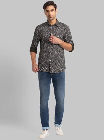 Men Green Slim Fit Print Cotton Full Sleeve Shirts