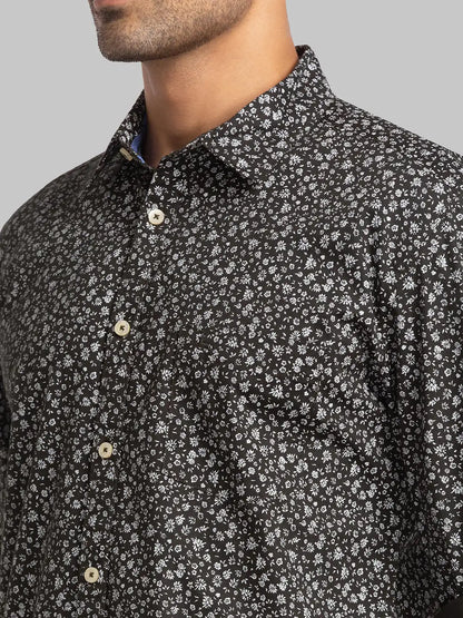 Men Green Slim Fit Print Cotton Full Sleeve Shirts