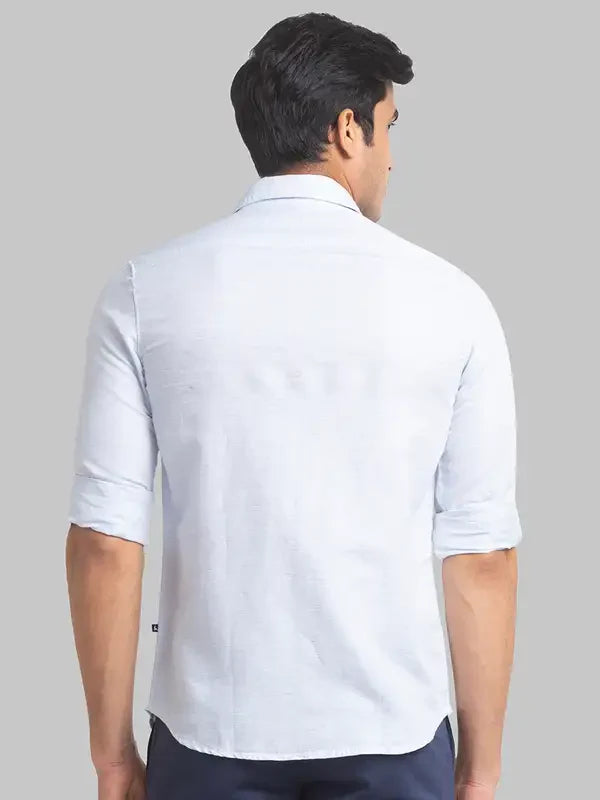 Men Blue Slim Fit Solid Linen Cotton Blend Full Sleeve Shirts