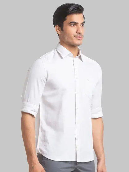 Parx Men Brown Solid Slim Fit Linen Blend Casual Shirt