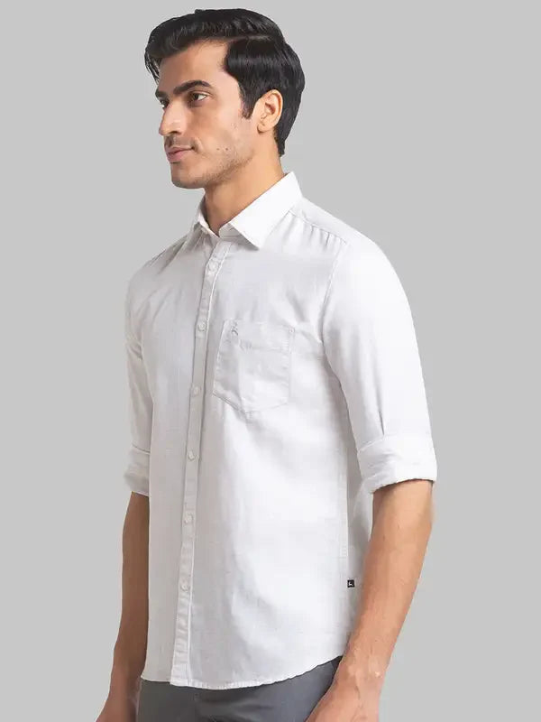 Parx Men Brown Solid Slim Fit Linen Blend Casual Shirt