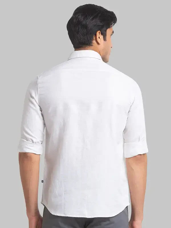 Parx Men Brown Solid Slim Fit Linen Blend Casual Shirt