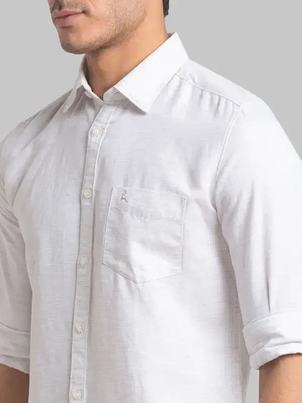 Parx Men Brown Solid Slim Fit Linen Blend Casual Shirt