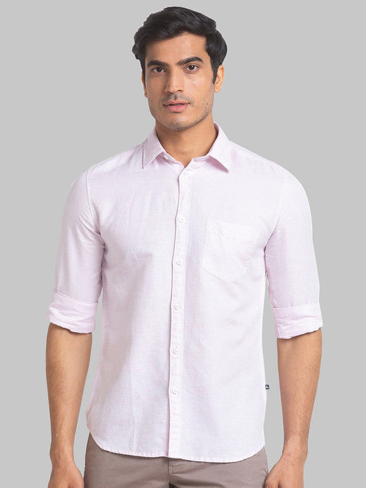 Parx Men Pink Solid Slim Fit Linen Blend Casual Shirt