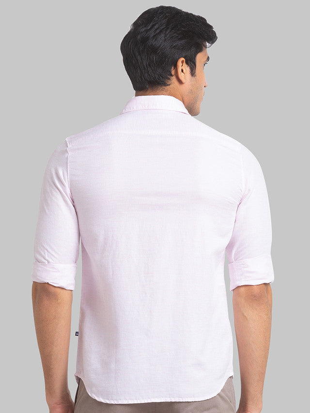 Parx Men Pink Solid Slim Fit Linen Blend Casual Shirt