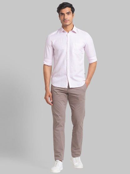 Parx Men Pink Solid Slim Fit Linen Blend Casual Shirt