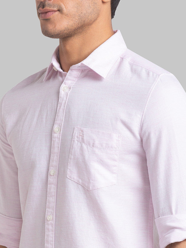 Parx Men Pink Solid Slim Fit Linen Blend Casual Shirt