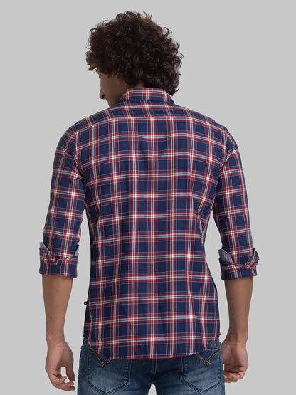 Parx Men Blue Checks Slim Fit Cotton Full Sleeve Cutaway Collar Shirt