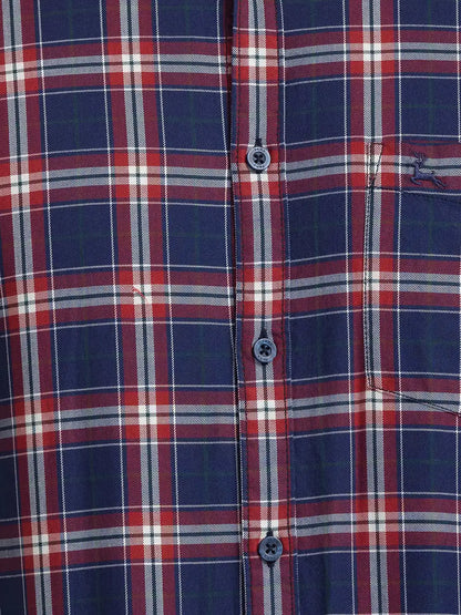Parx Men Blue Checks Slim Fit Cotton Full Sleeve Cutaway Collar Shirt