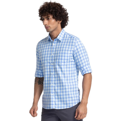 Men Blue Slim Fit Checks Cotton Full Sleeve Shirts
